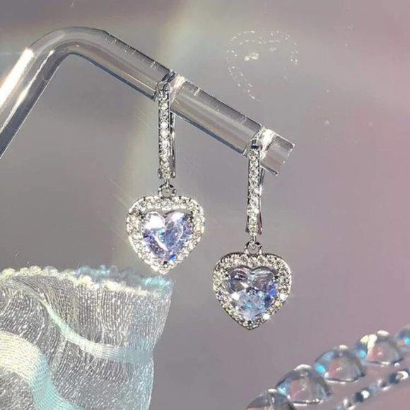 Jewelry - 2pcs Sliver Shiny Rhinestone Heart Drop Earrings For Women Wedding Party Gift